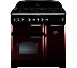 RANGEMASTER  Classic Deluxe 90 Dual Fuel Range Cooker - Cranberry & Chrome